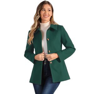 Winter Overcoat Single Breasted Point Collar Pea Coat Dark Green
